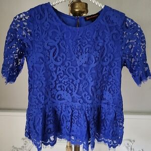 Girls Elegant Blue Lace Kids Blouse